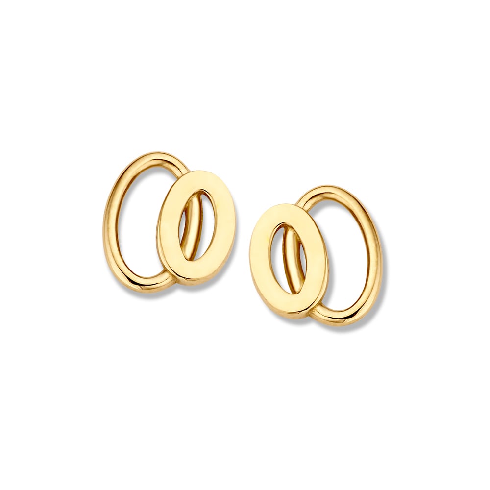 Ohrstecker aus 14K Gelbgold mit einfachem, ovalem Design und glänzender Oberfläche