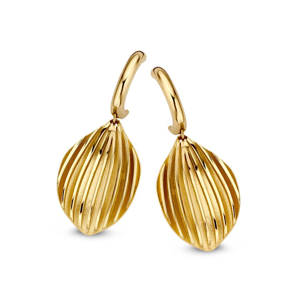 Ohrstecker aus 14-karätigem Gelbgold mit eleganten, gerippten Blattanhängern