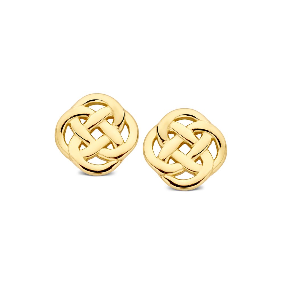 Gelbgoldene Ohrstecker mit verwobenem Muster in runder Form