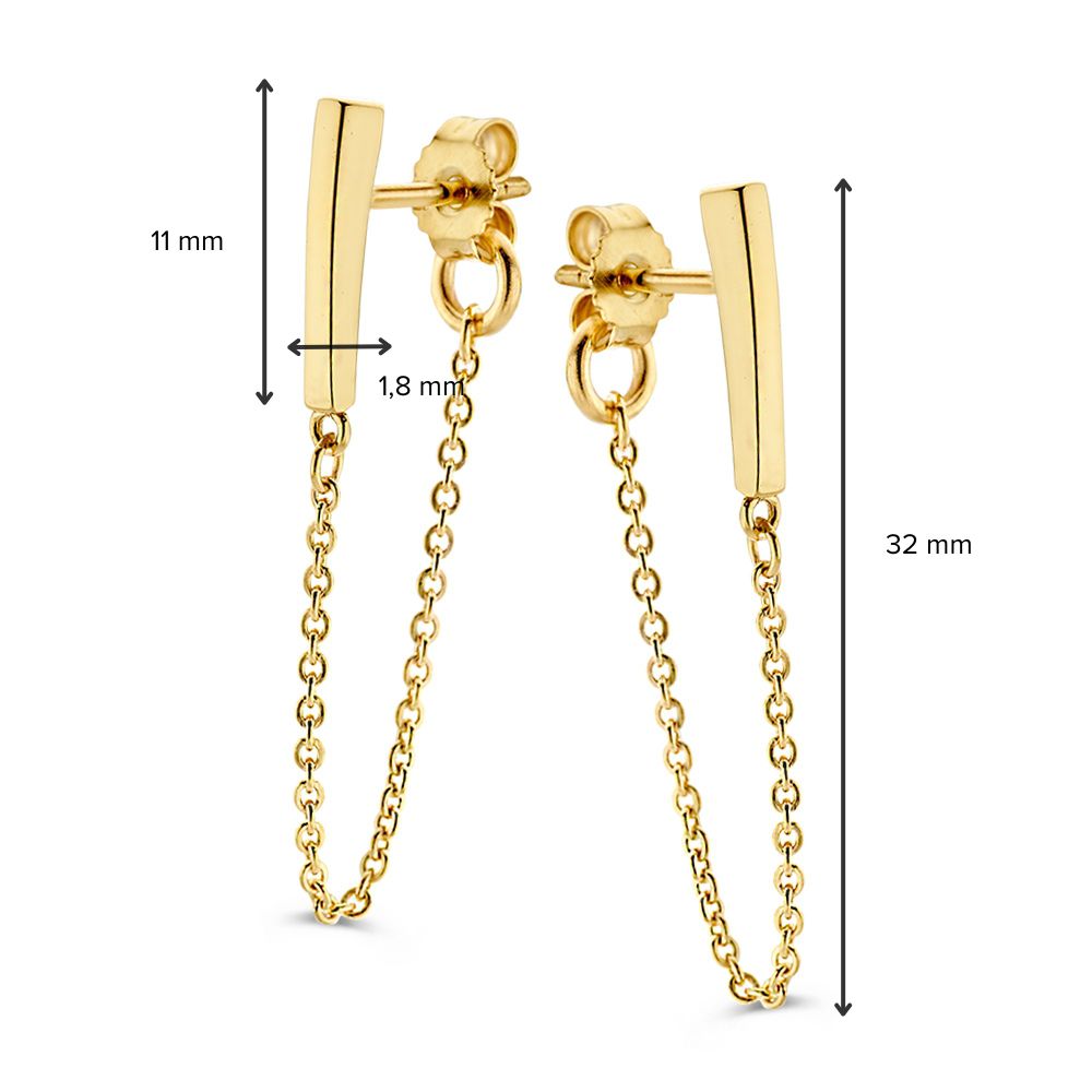 14K Gelbgold Ohrstecker mit Zirkonia und Goldkettchen