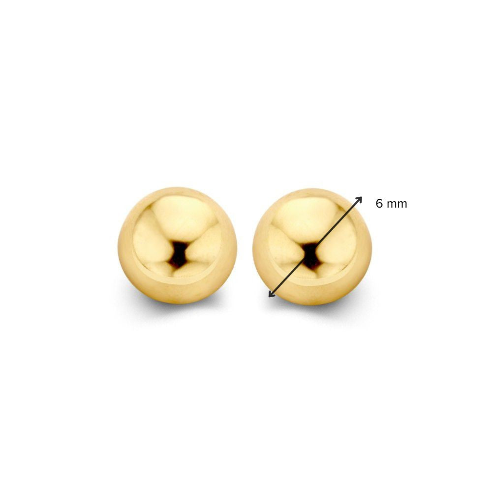 Gelbgold-Ohrstecker 14K mit Poussettes – 6 mm, minimalistisches Design