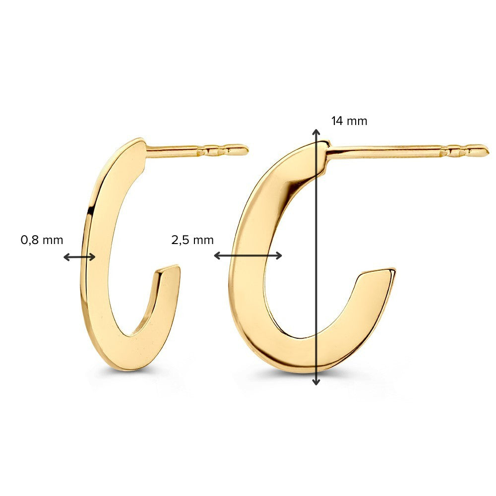Gelbgoldene Ovale Creolen mit Schlankem, Flachem Design in 14 Karat Gold
