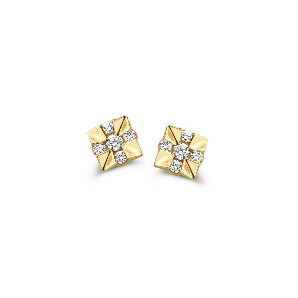 Ohrstecker aus 14-karätigem Gelbgold mit Diamanten in quadratischer Form und glänzender Oberfläche