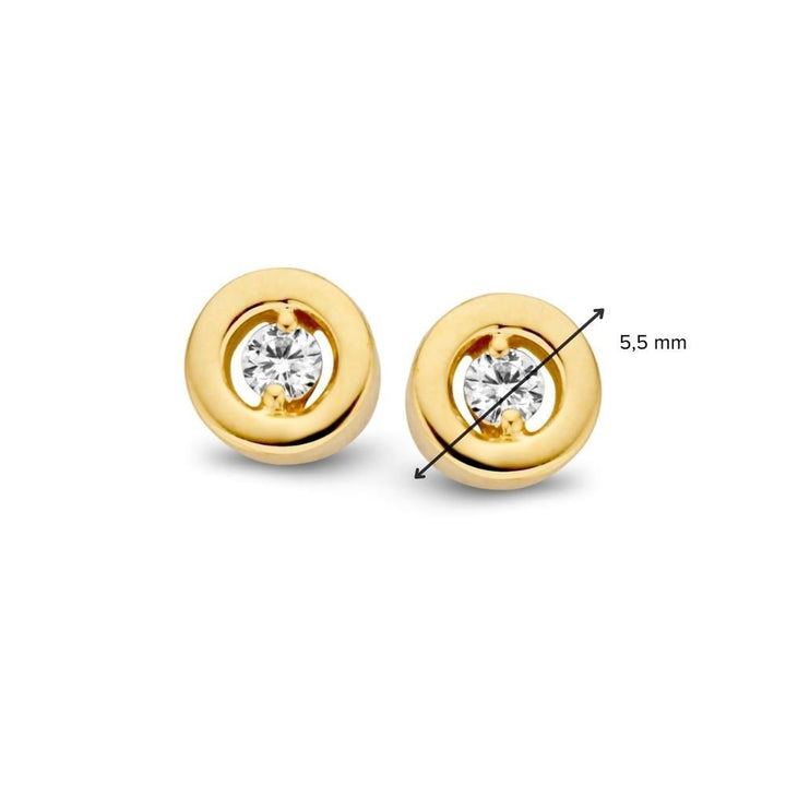 Geelgouden Oorstekers met Briljant in Strakke Zetkast – 14 Karaat Goud