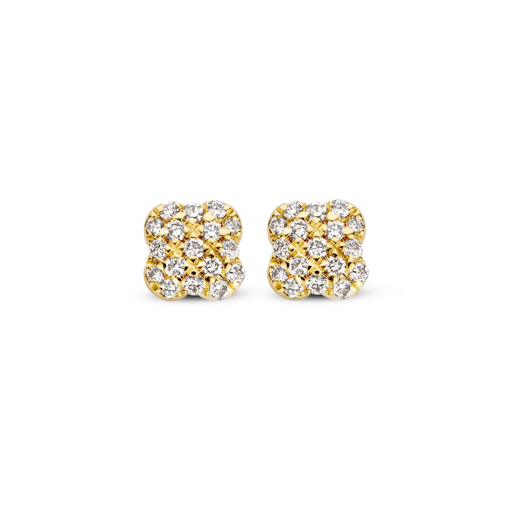 Gelbgoldene Ohrstecker in Blumenform mit 0,11 ct Diamanten