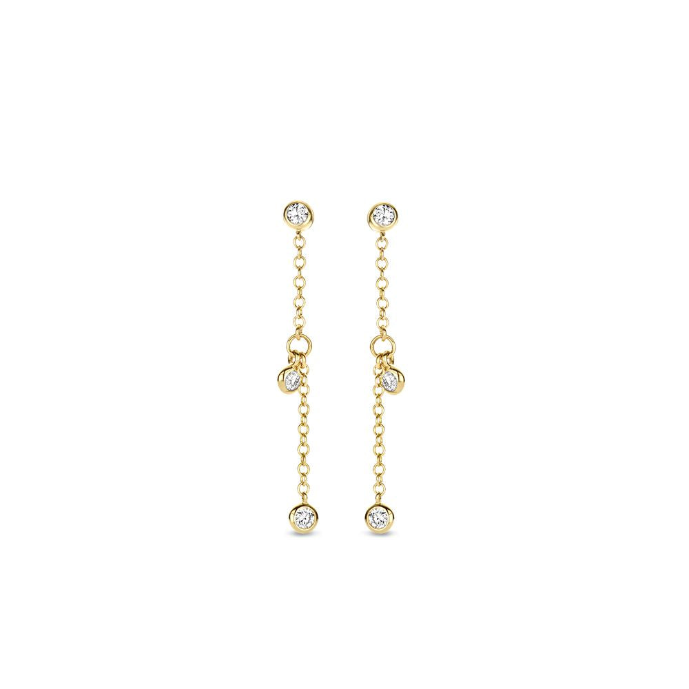 Hängende Ohrstecker aus Gelbgold mit drei beweglichen Diamanten von 0,24 ct