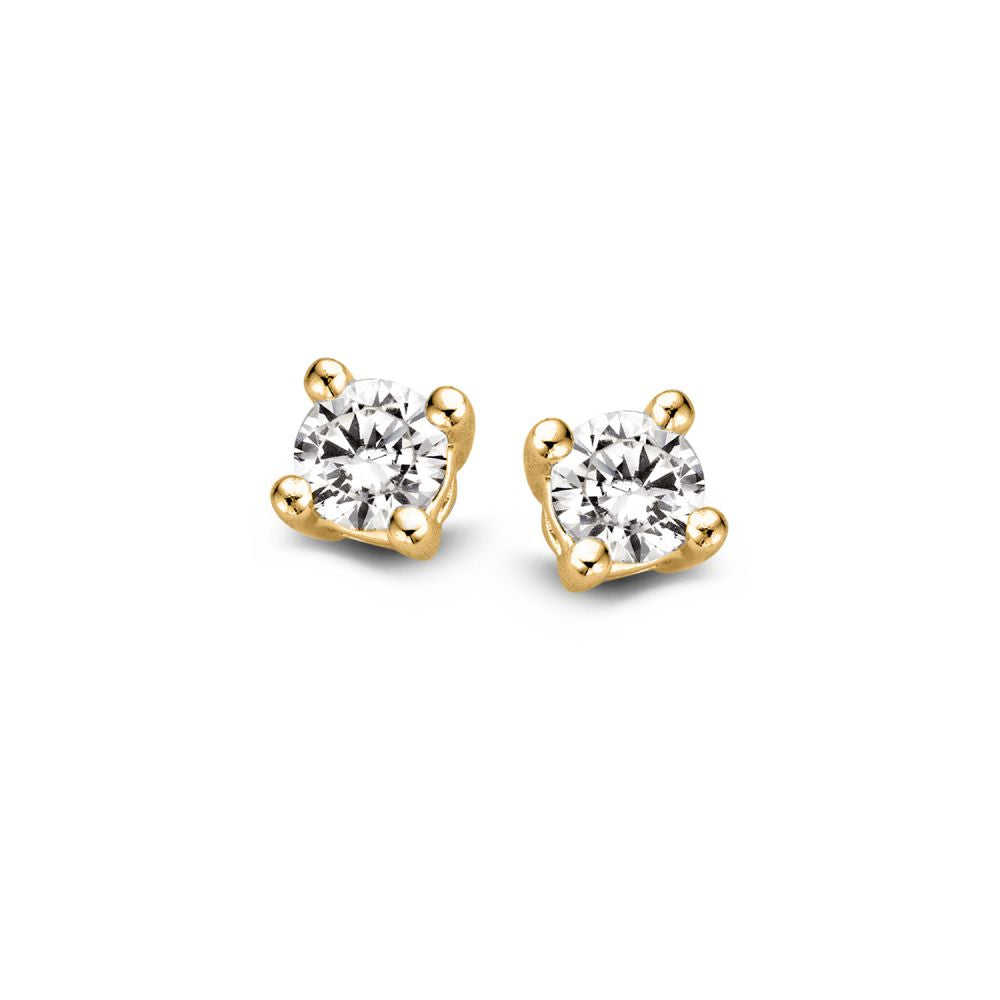 Geelgouden Solitair Oorknoppen met 2 Diamanten van 0,16 crt.