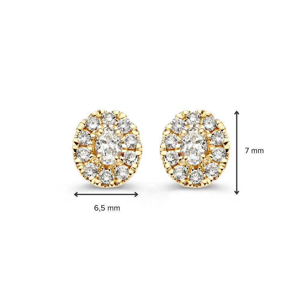 14 Karat Gelbgold Diamant-Halo-Ohrstecker mit ovalem Mittelstein