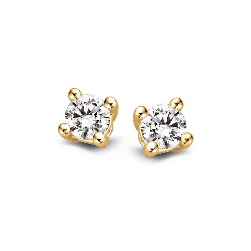 Gelbgoldene Solitär-Ohrstecker mit zwei Diamanten von 0,20 ct