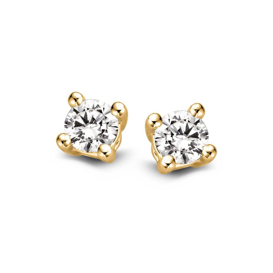 Gelbgoldene Solitär-Ohrstecker mit zwei Diamanten von 0,25 ct