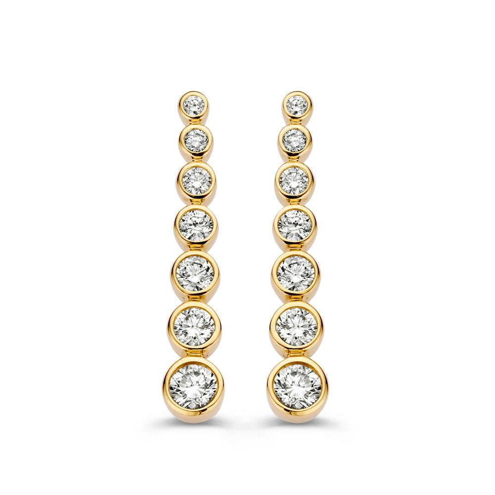 Gelbgoldene Ohrhänger mit Diamanten in aufsteigender Größe, insgesamt 0,70 ct