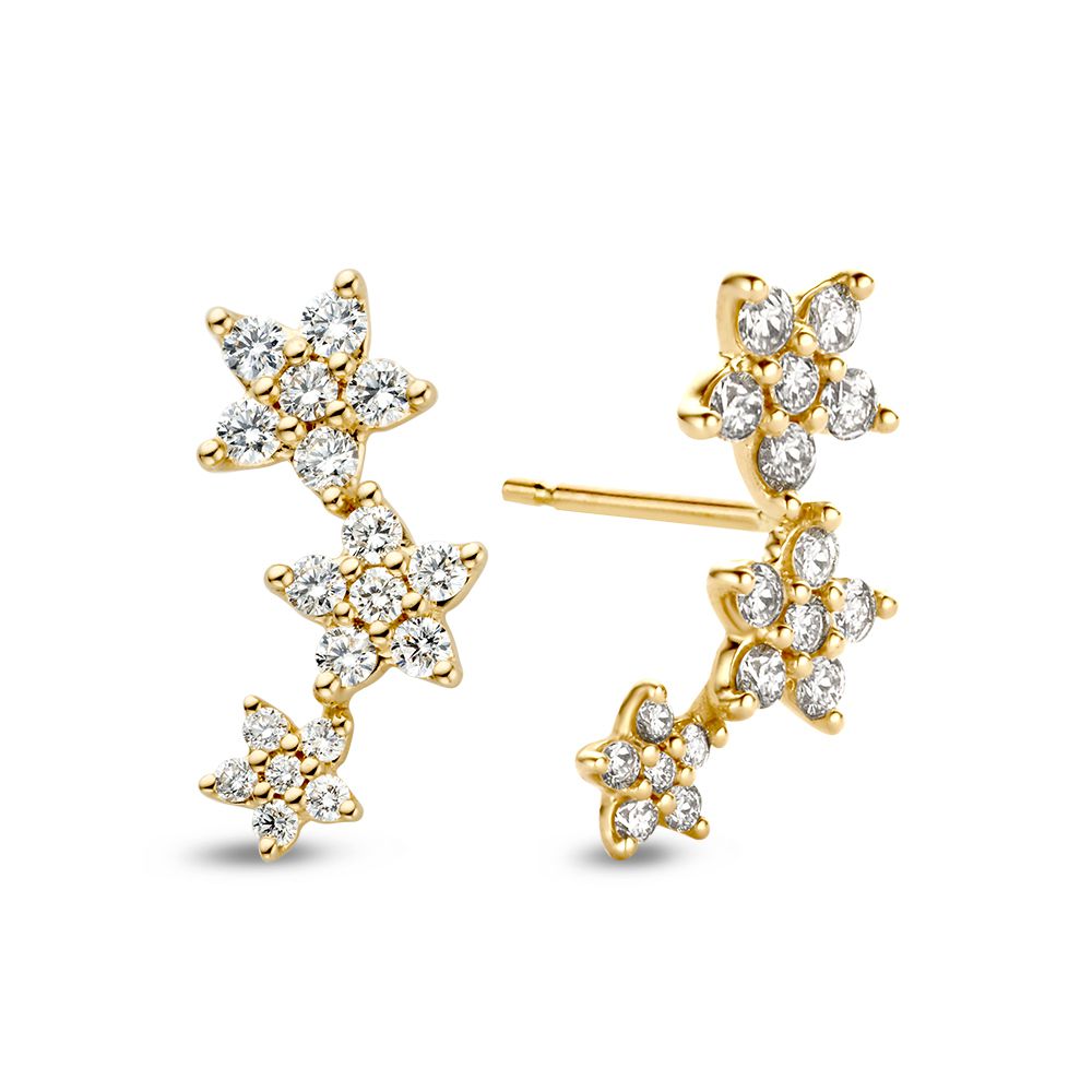 Gelbgold-Ohrhänger mit drei Sternen und Diamanten – 1,05 Karat