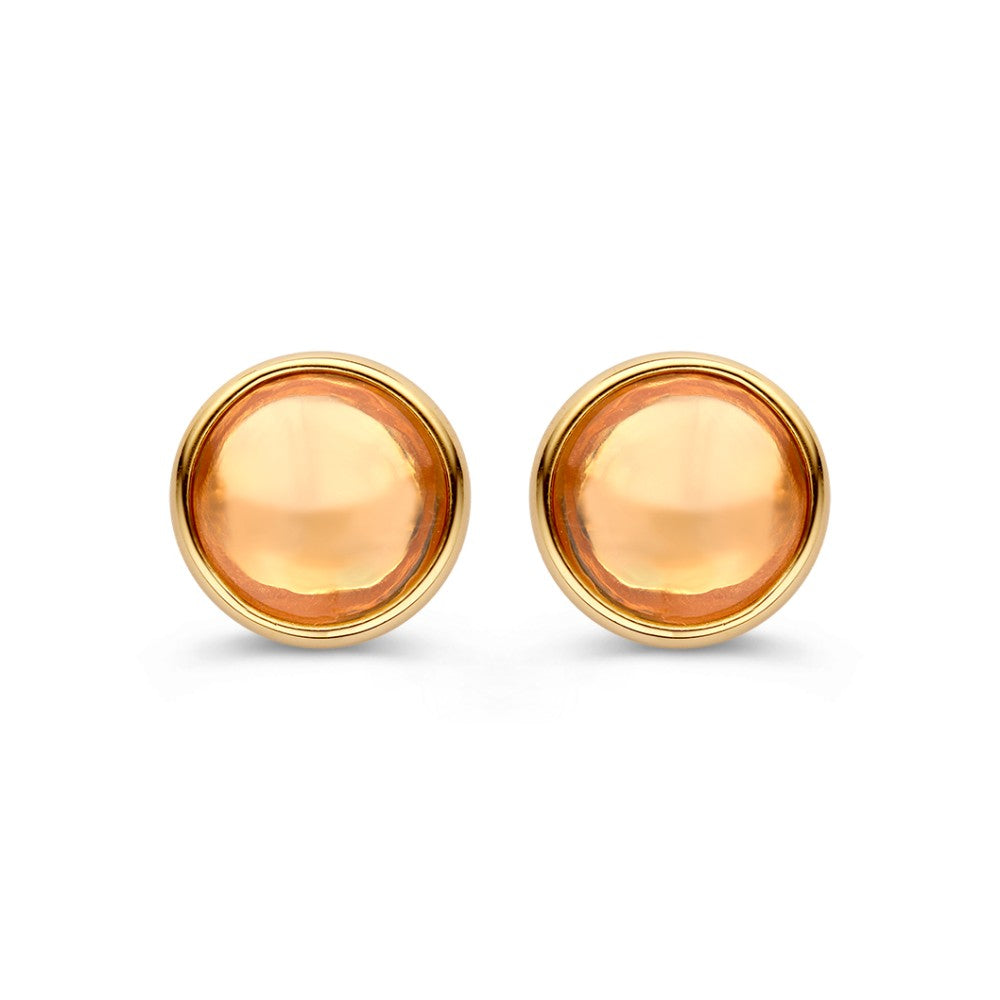 Gelbgoldene Ohrstecker mit orangefarbenem Citrin in runder Form