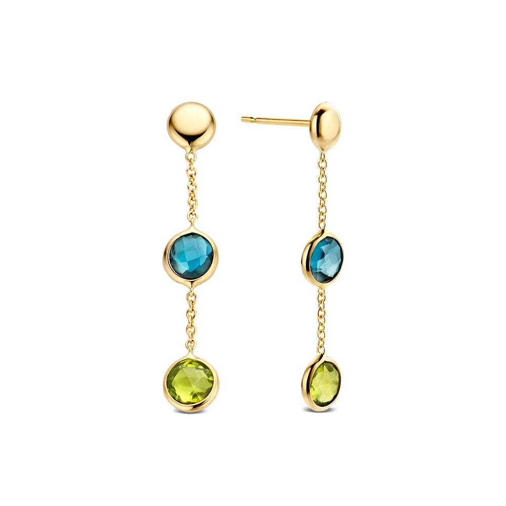 Gelbgold-Ohrhänger mit Topas und Peridot – Mehrfarbige Steine