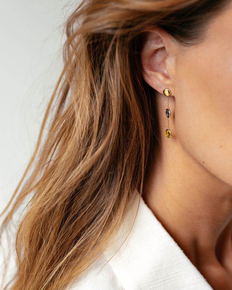 Geelgouden Oorhangers met Topaas en Peridot – Multicolor Stenen