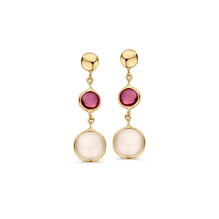 Stijlvolle Gouden Oorhangers met Robijn en Maansteen – Multicolor Edelstenen voor Dames