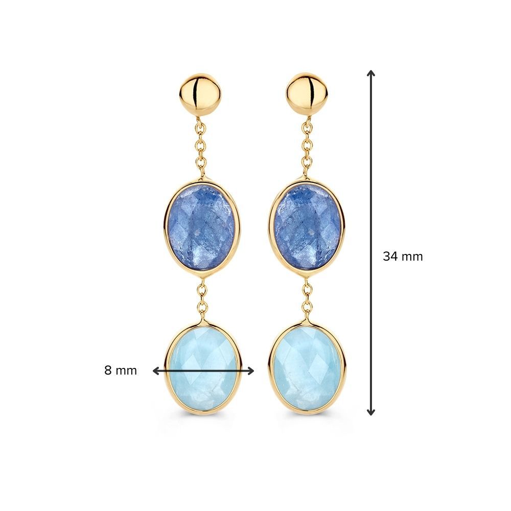 Gelbgold-Ohrringe mit Aquamarin und Tansanit – Luxuriöse blau gefärbte Edelsteine