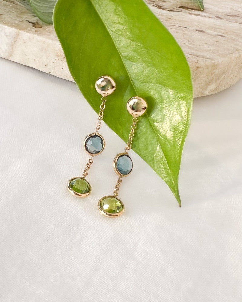Gelbgold-Ohrhänger mit Topas und Peridot – Mehrfarbige Steine