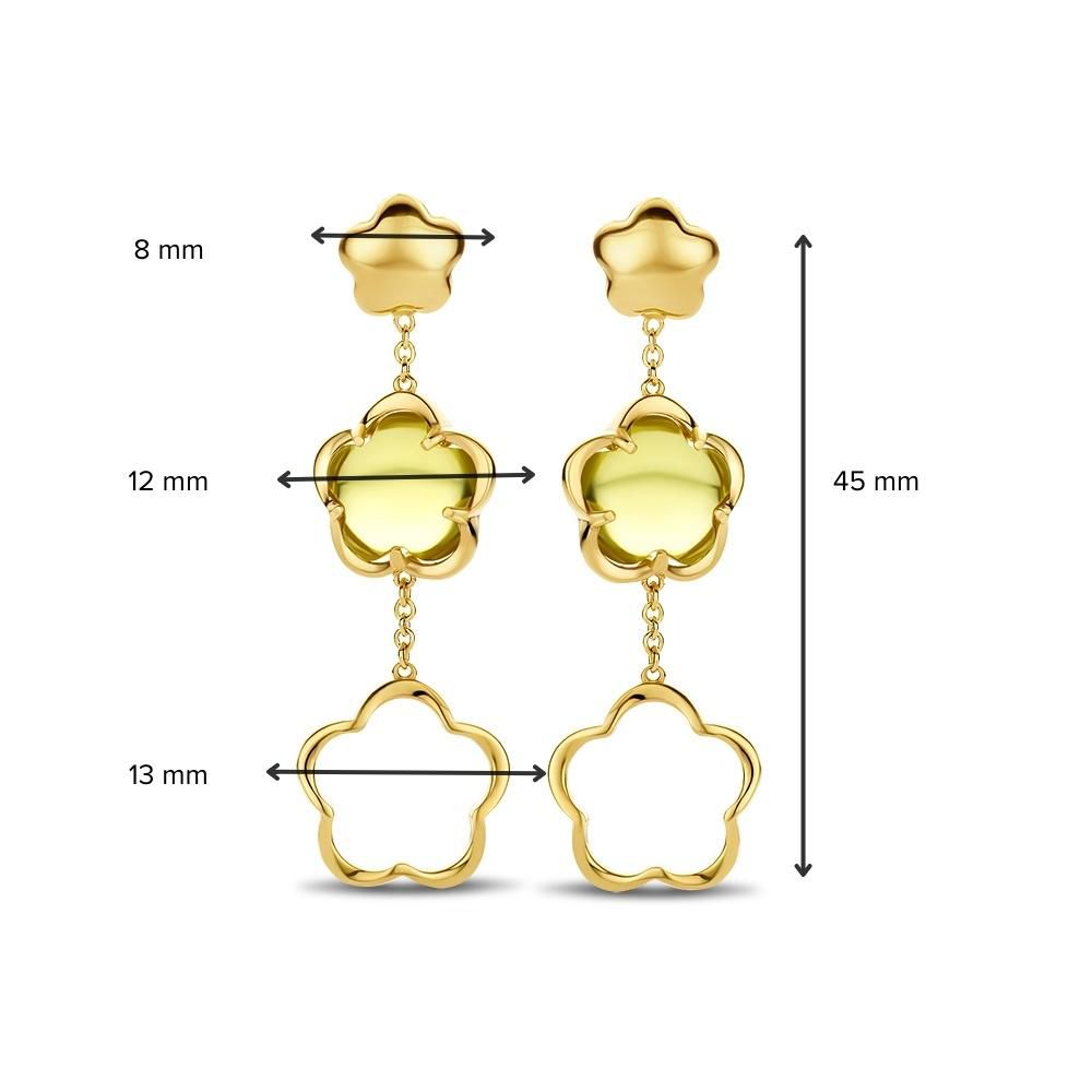 Gelbgold-Ohrstecker mit grünem Quarz-Blumenanhänger – elegante Ohrringe