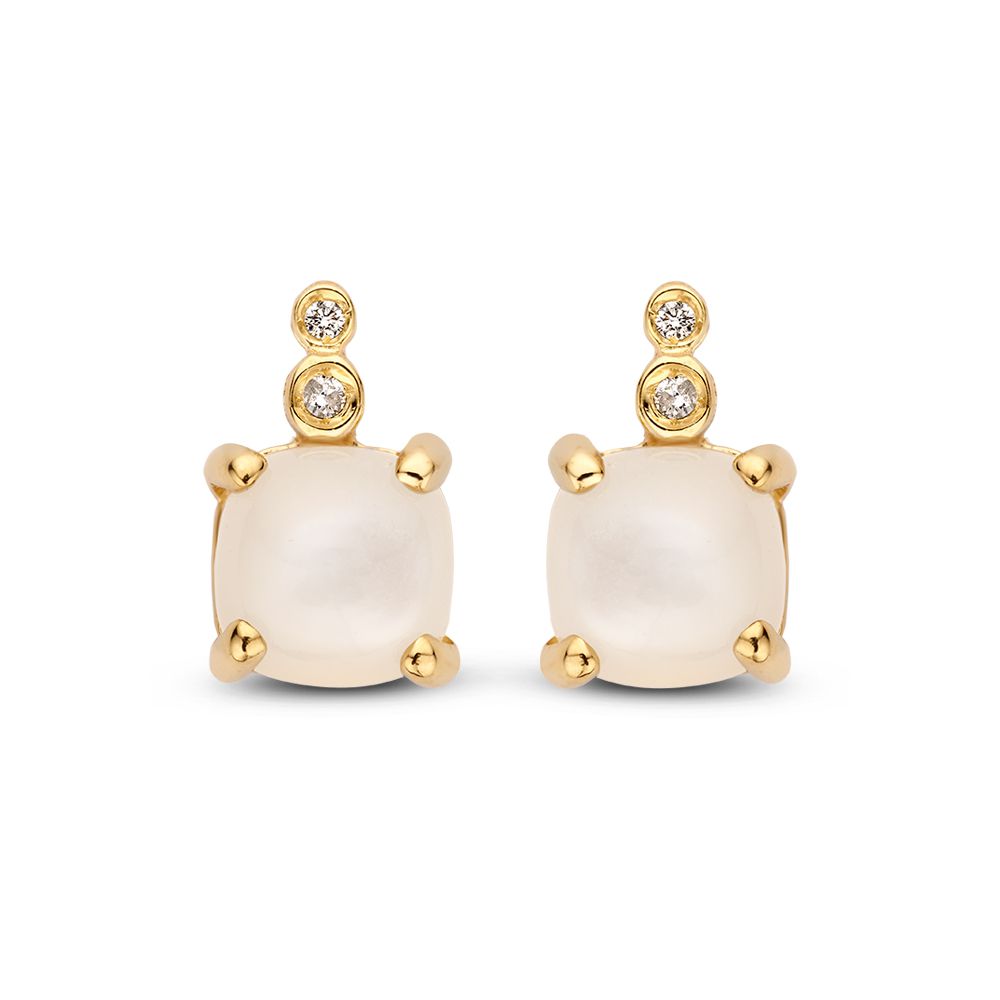Ohrstecker aus 14 Karat Gelbgold mit Mondstein und zwei kleinen Diamanten