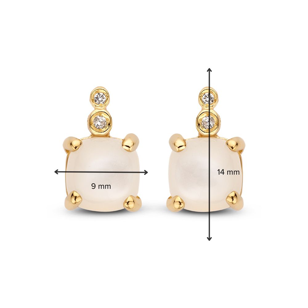 Elegante Ohrringe mit Mondstein und Diamant in 14 Karat Gelbgold