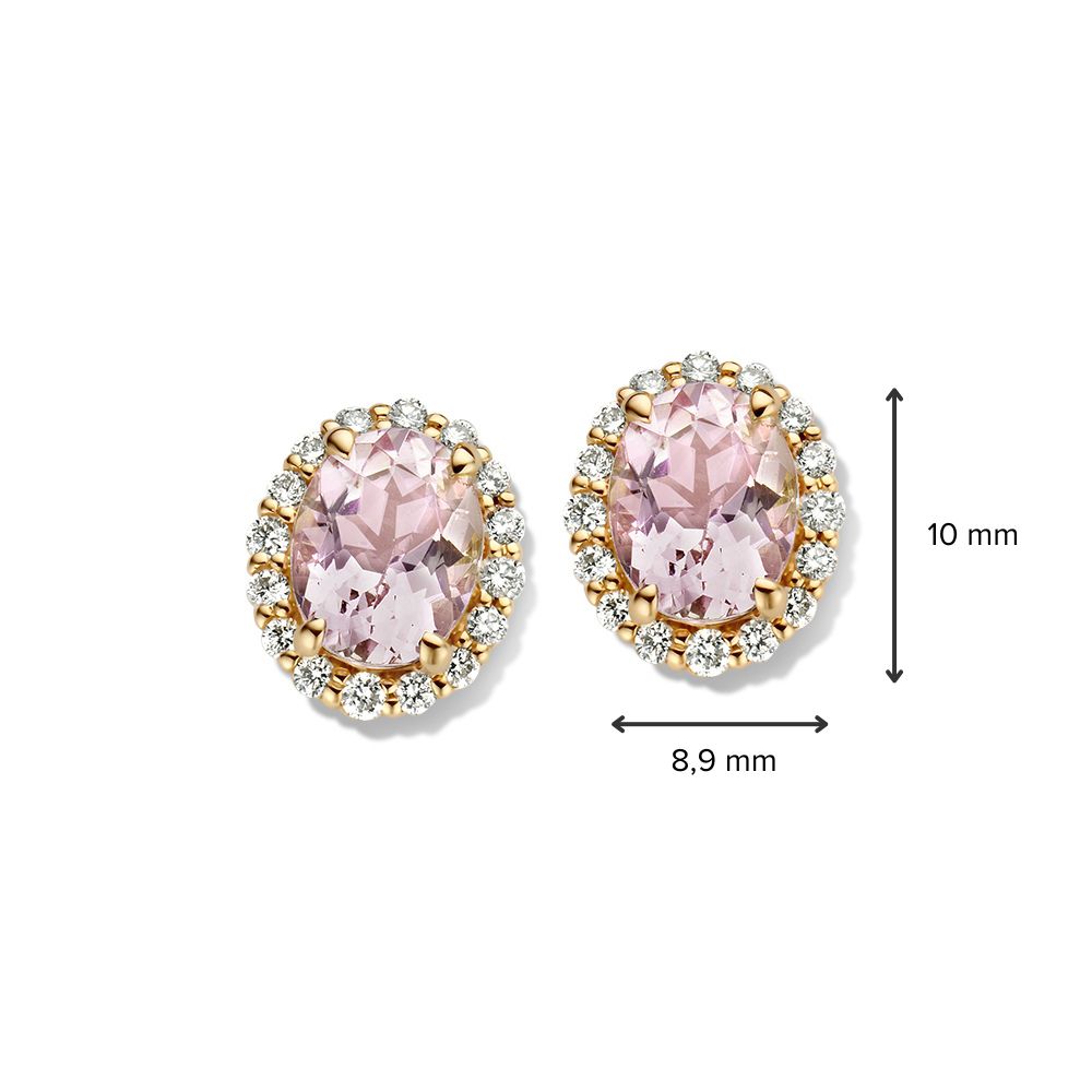Gelbgold-Ohrstecker mit Morganit und Diamant, 14 Karat