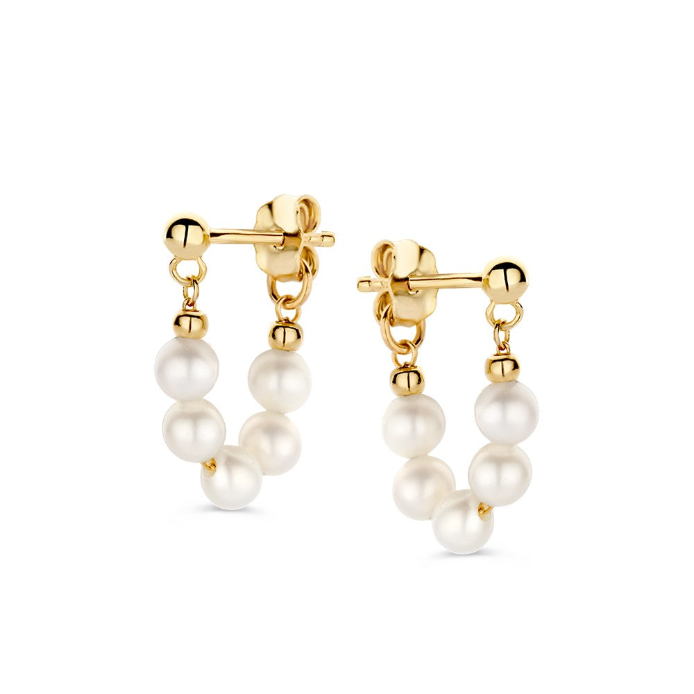 Goldene Ohrringe mit Perlenkette aus 14 Karat Gold