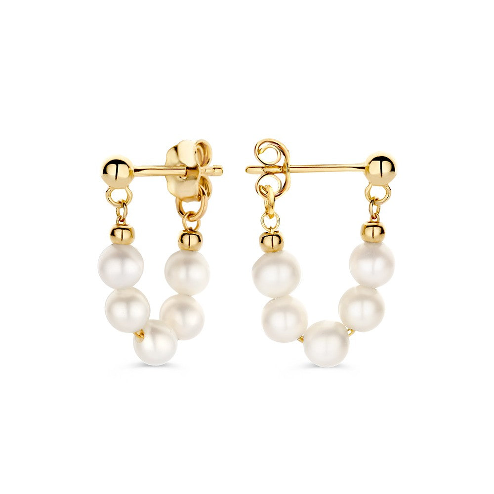 Goldohrstecker mit Perlenkette 14 Karat