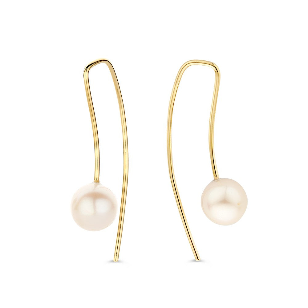 Aufällige Ohrringe aus 14 Karat Gold mit einer weißen Perle und modernem Design