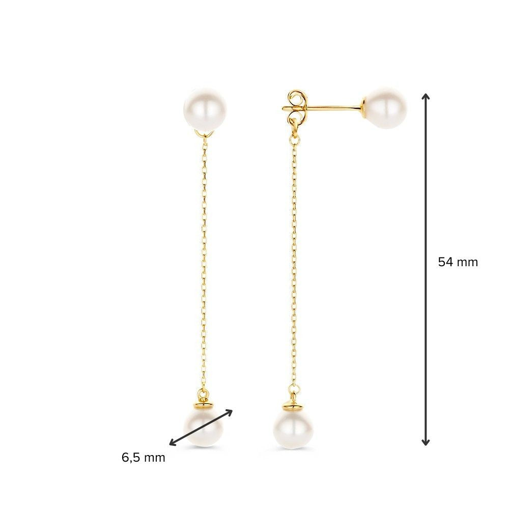 Lange Ohrringe aus Gelbgold mit Perlen, 14 Karat