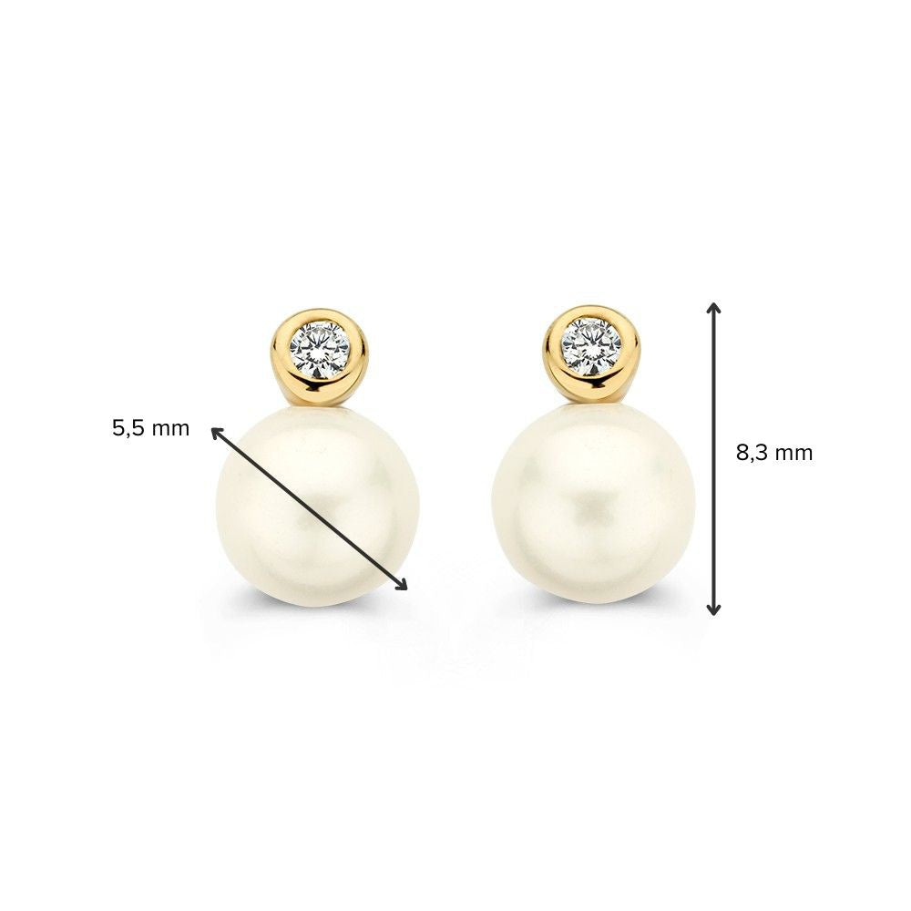 Goldene Ohrstecker mit Perlen und Zirkonia 14 Karat