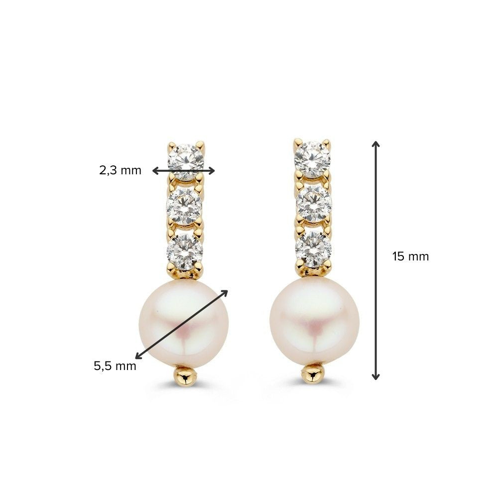 Gelbgold Ohrstecker mit Zirkonia und Perlen 14 Karat