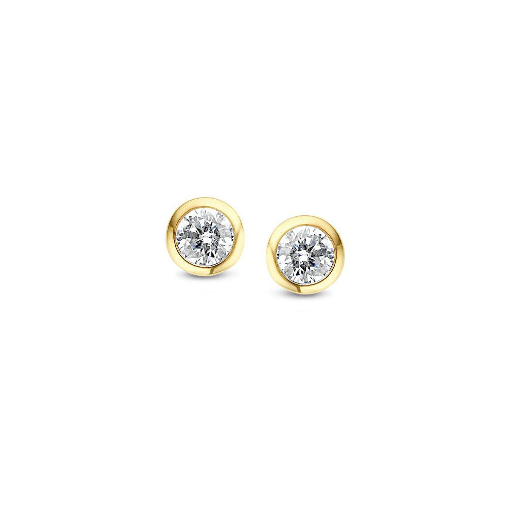 Geelgouden Oorstekers met Zirkonia 14 Karaat – Witte Zirkonia