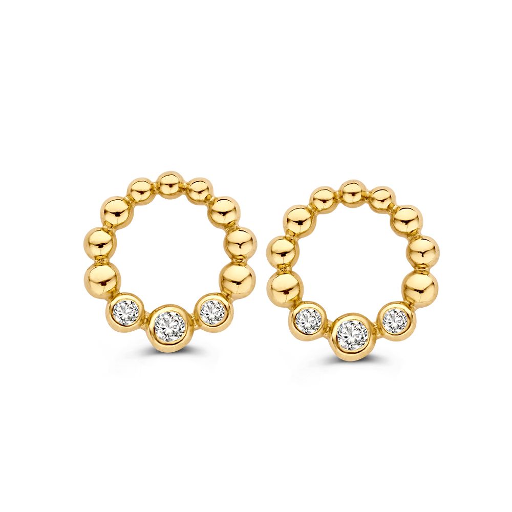 Ohrstecker aus 14 Karat Gelbgold mit Zirkonia, spielerisches Design und runde Form