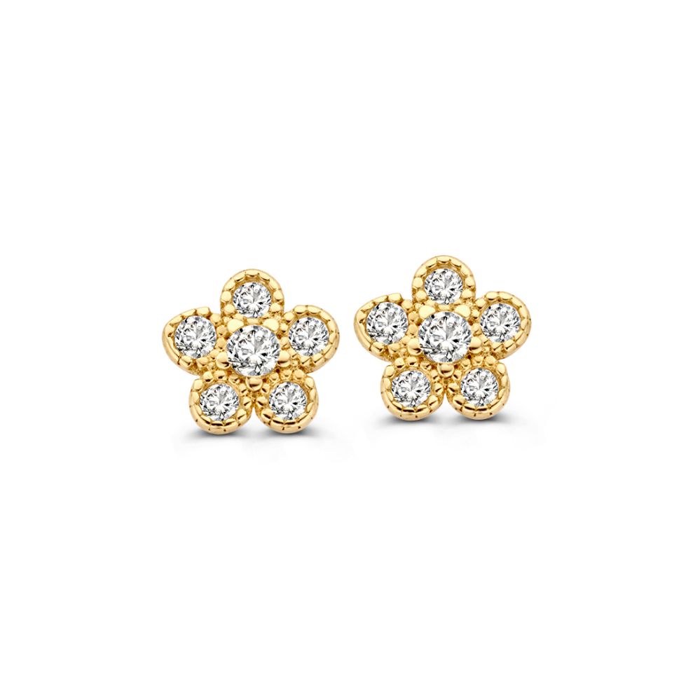 Ohrringe aus 14 Karat Gelbgold in Blumenform mit Zirkonia-Steinen