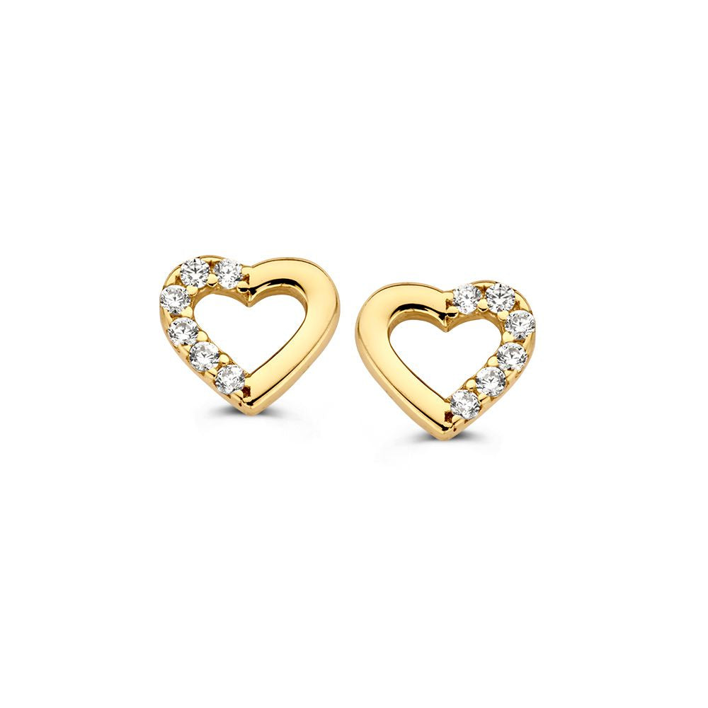 Ohrstecker aus 14 Karat Gelbgold in Herzform mit Zirkonia-Steinen