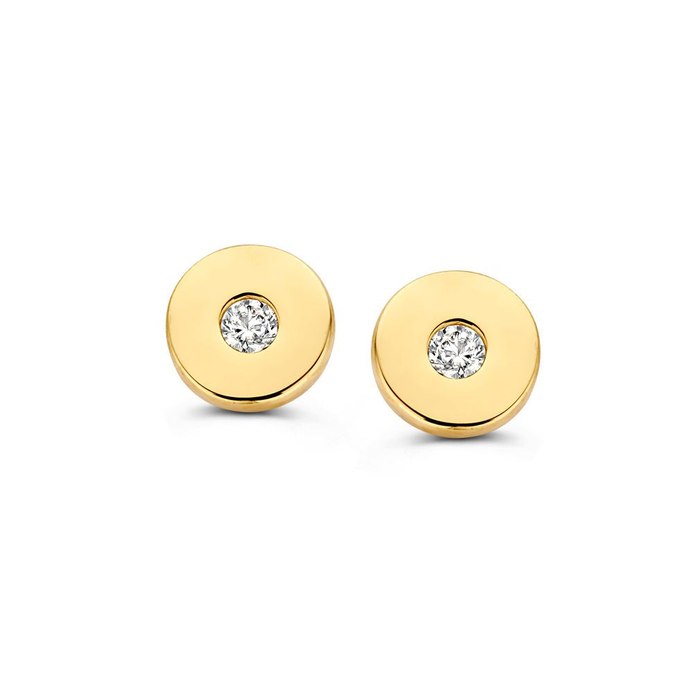 Gelbgoldene Ohrstecker mit Zirkonia in runder Fassung aus 14 Karat Gold