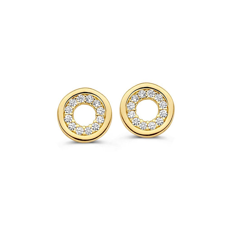 Geelgouden Oorstekers met Zirkonia in Rond Design - Verfijnde Elegantie - Van der Kooij