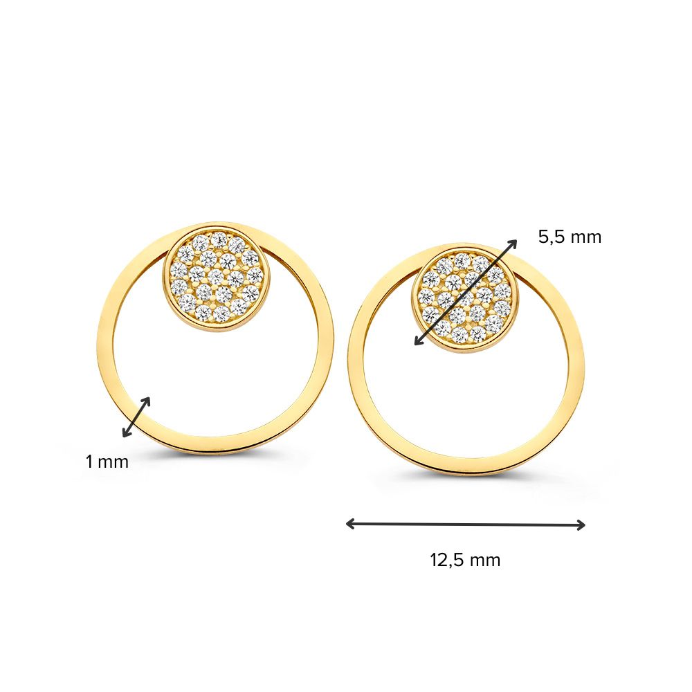 Gelbgold-Ohrstecker mit Zirkonia – Verspieltes Design, auf zwei Arten tragbar | Van der Kooij
