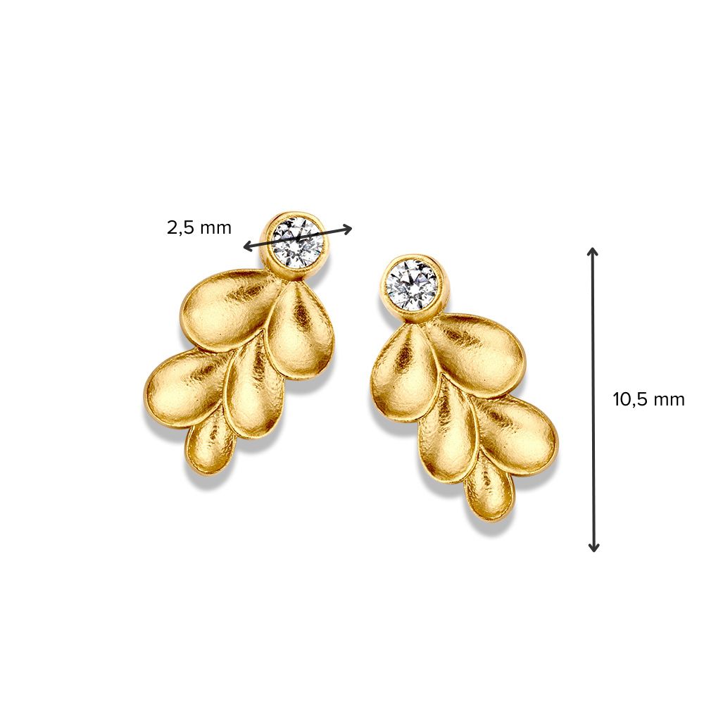 Gelbgold-Ohrstecker mit Blätter-Design und Zirkonia – 14 Karat