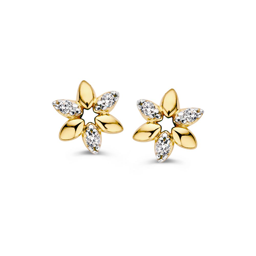 Ohrstecker in Blumenform aus 14-karätigem Gelbgold mit Zirkonia-Steinen