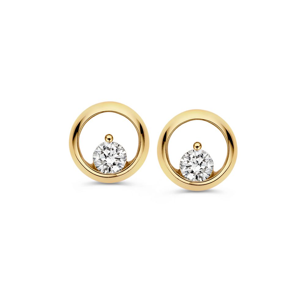 Gelbgoldene Ohrstecker mit Zirkonia, runde Form und subtilem Design