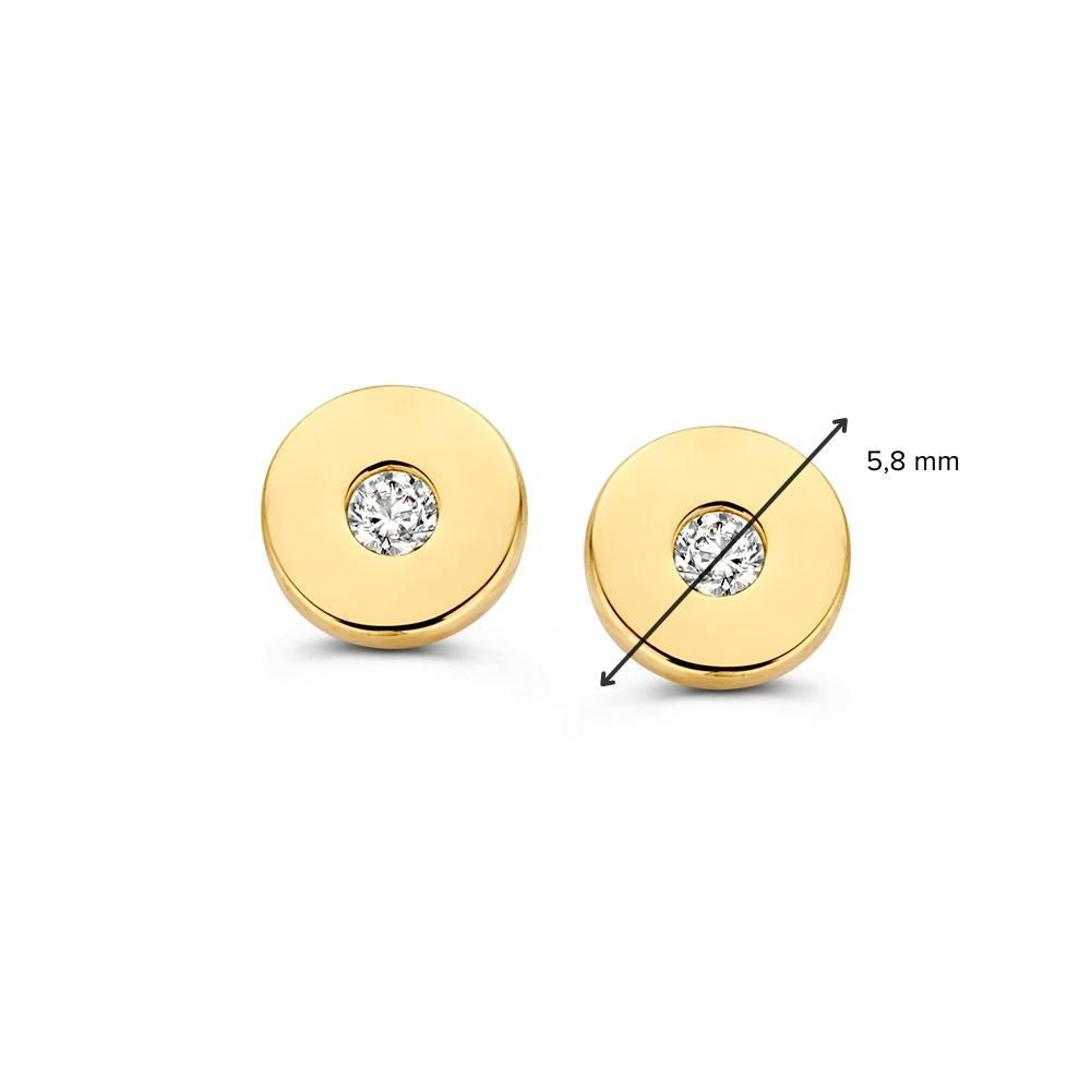 Gelbgold Ohrstecker mit Zirkonia in runder Fassung | 14 Karat Gold | Van der Kooij