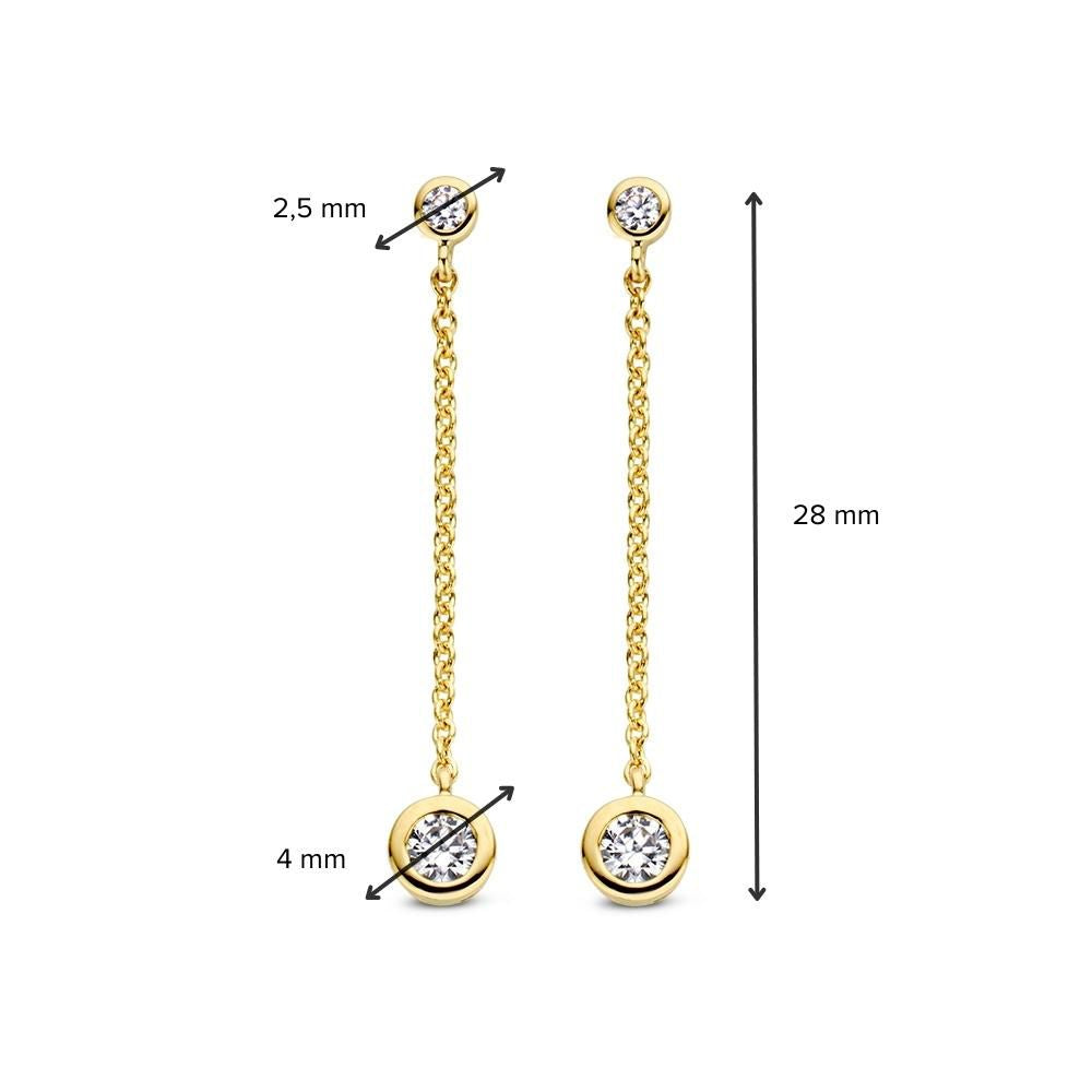 Gelbgold Ohrstecker mit Zirkonia – 14 Karat, Elegantes Hängendes Design