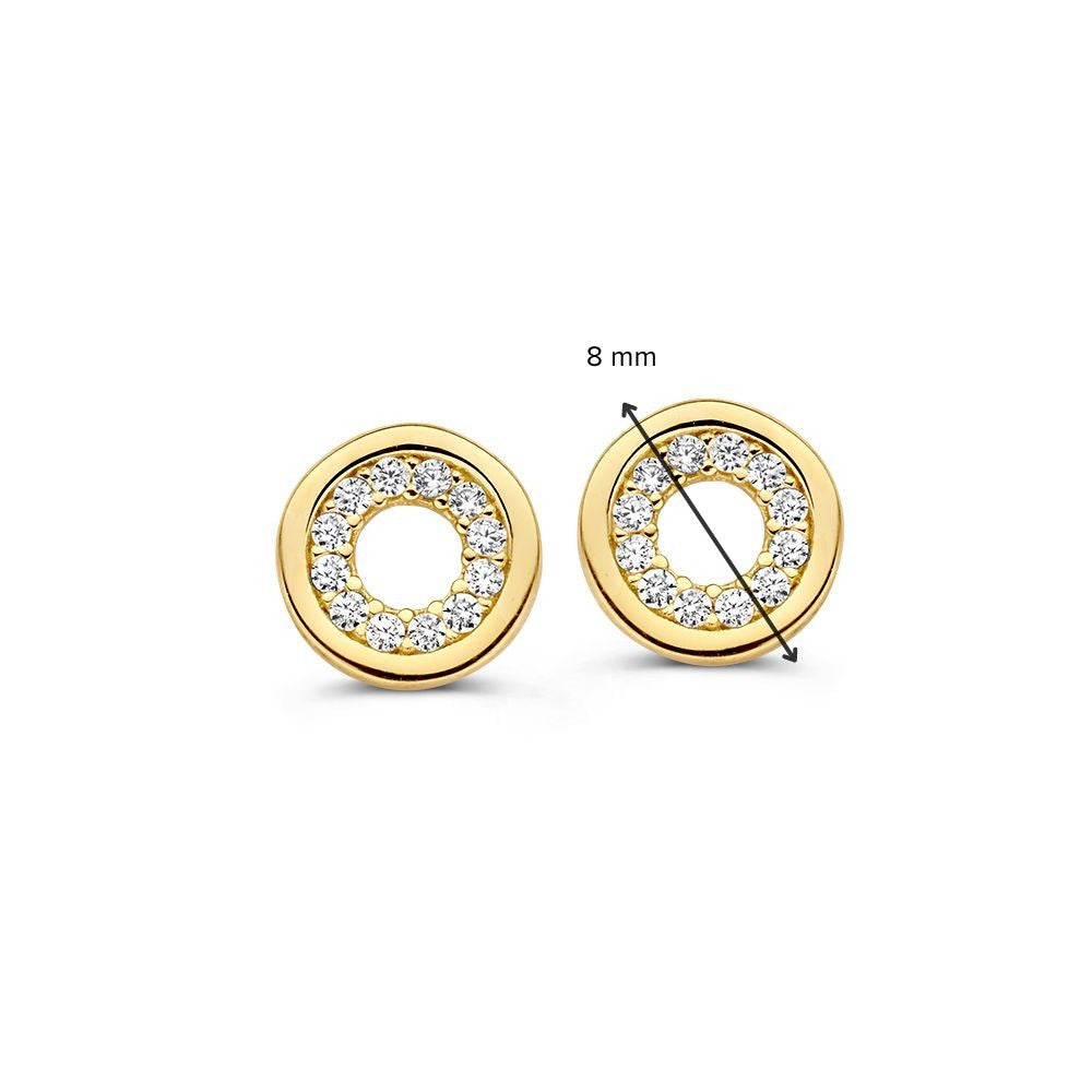 Gelbgoldene Ohrstecker mit Zirkonia im runden Design – Raffinierte Eleganz – Van der Kooij