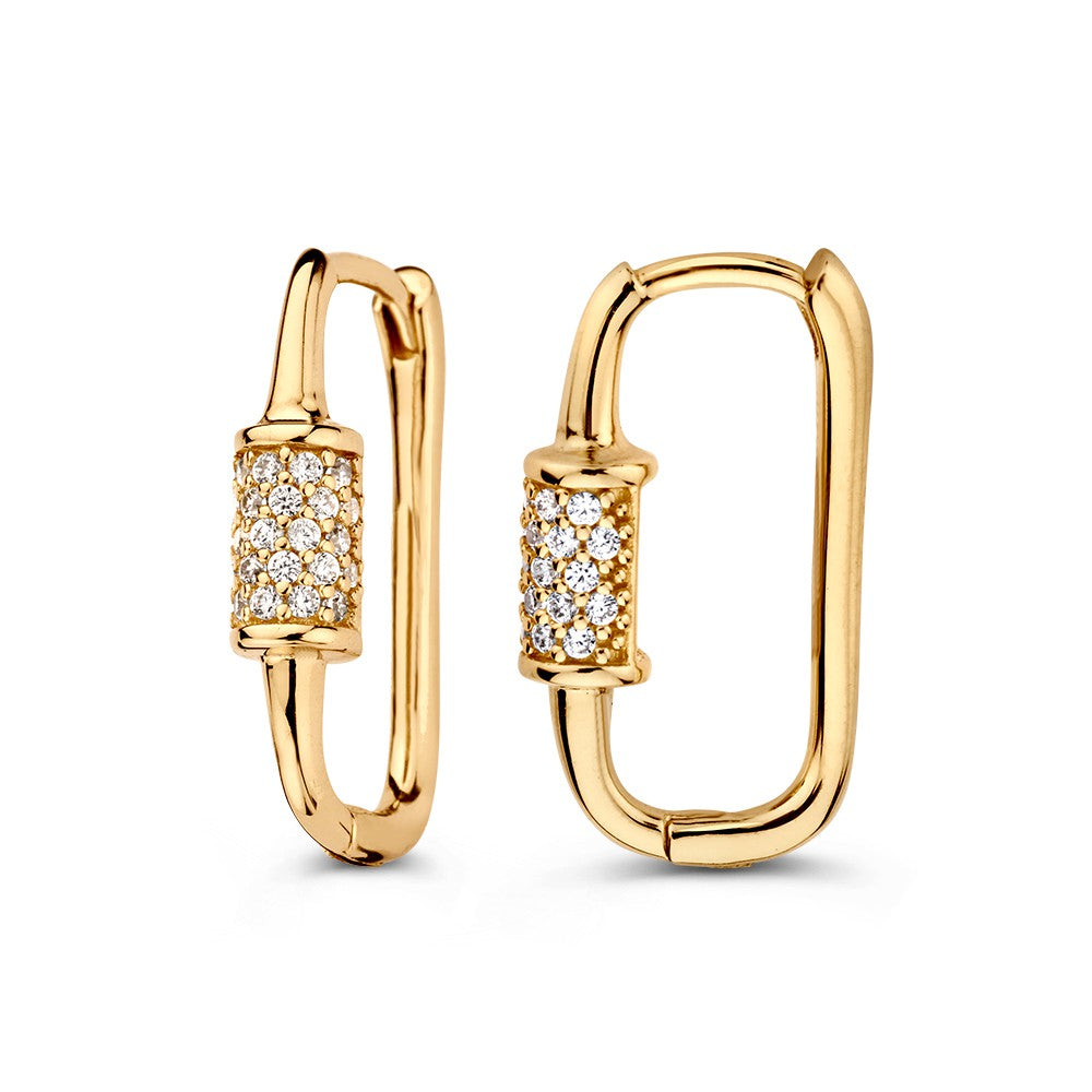 Ovale Gelbgold-„Paperclip“-Ohrringe mit Zirkonia – 14 Karat, raffinierter Luxus