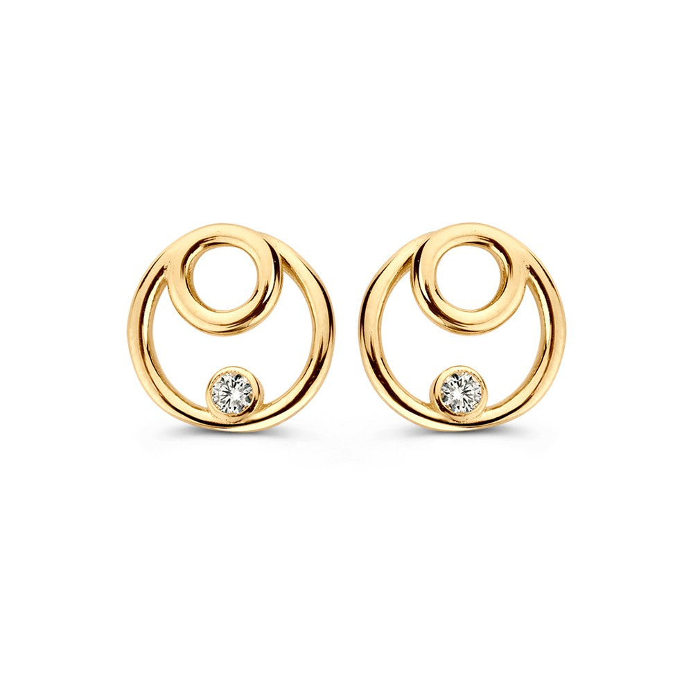 Ohrstecker aus 14 Karat Gelbgold mit Zirkonia, kreisförmiges Design und zeitlose Eleganz
