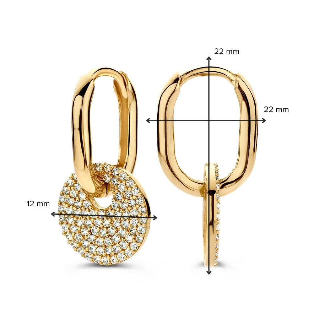Ovale Gelbgold-Ohrringe mit Zirkonia-Anhängern – 14 Karat, Verstellbarer Luxus