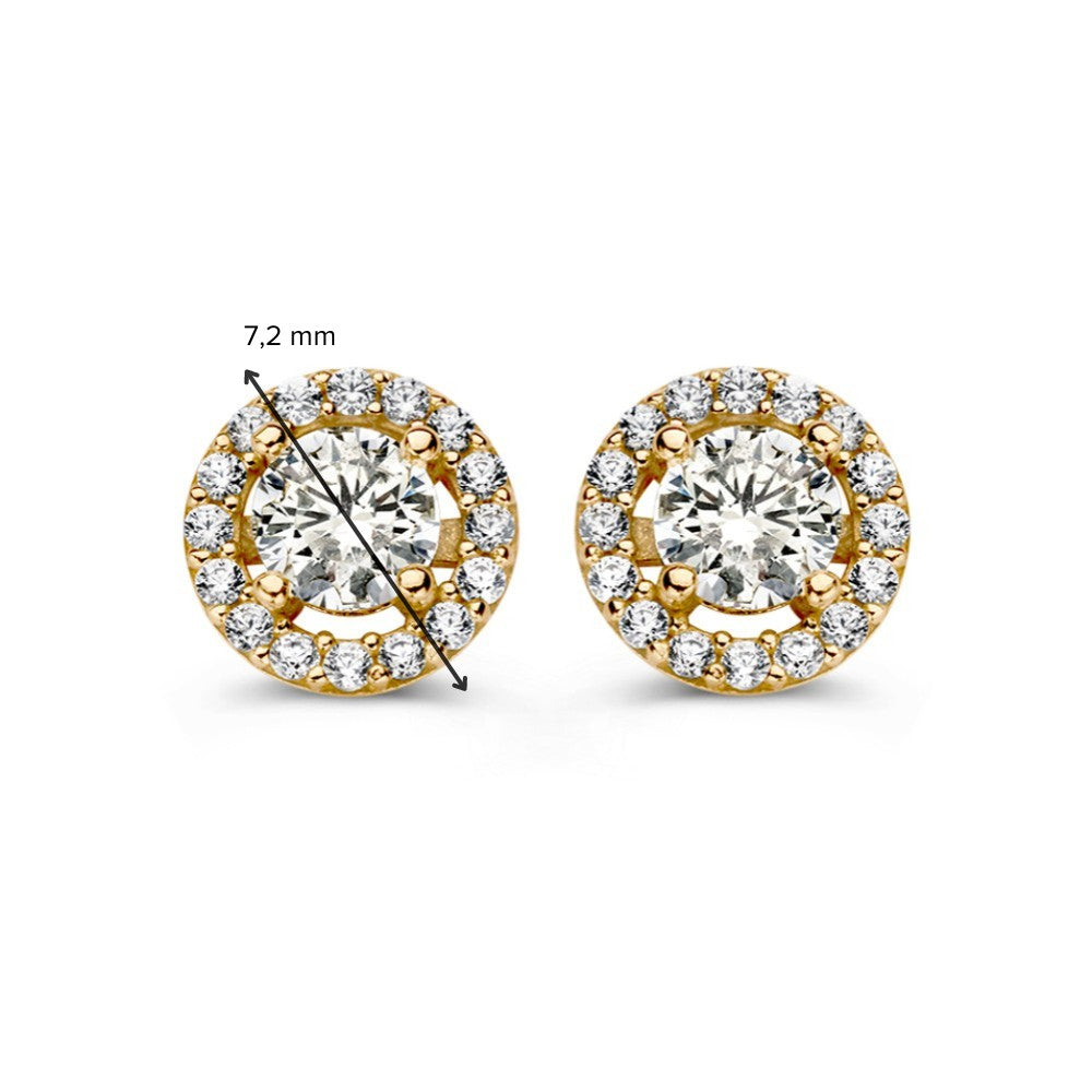 Gelbgold Ohrstecker mit Zirkonia im Halo-Setting – 14 Karat, Zeitlose Eleganz