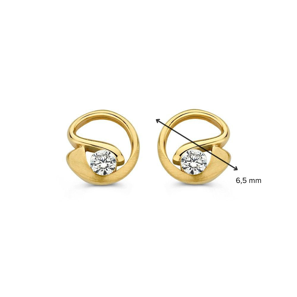Gelbgold Ohrstecker Matt/Poliert mit Zirkonia – 14 Karat